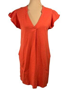 THML Mini Shift Dress Cotton Orange Size S Small V-Neck Cap Sleeve